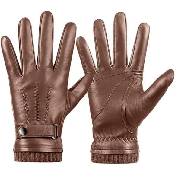 Men's Winter Sheepskin Leather Gloves Touchscreen with Cashmere Lining